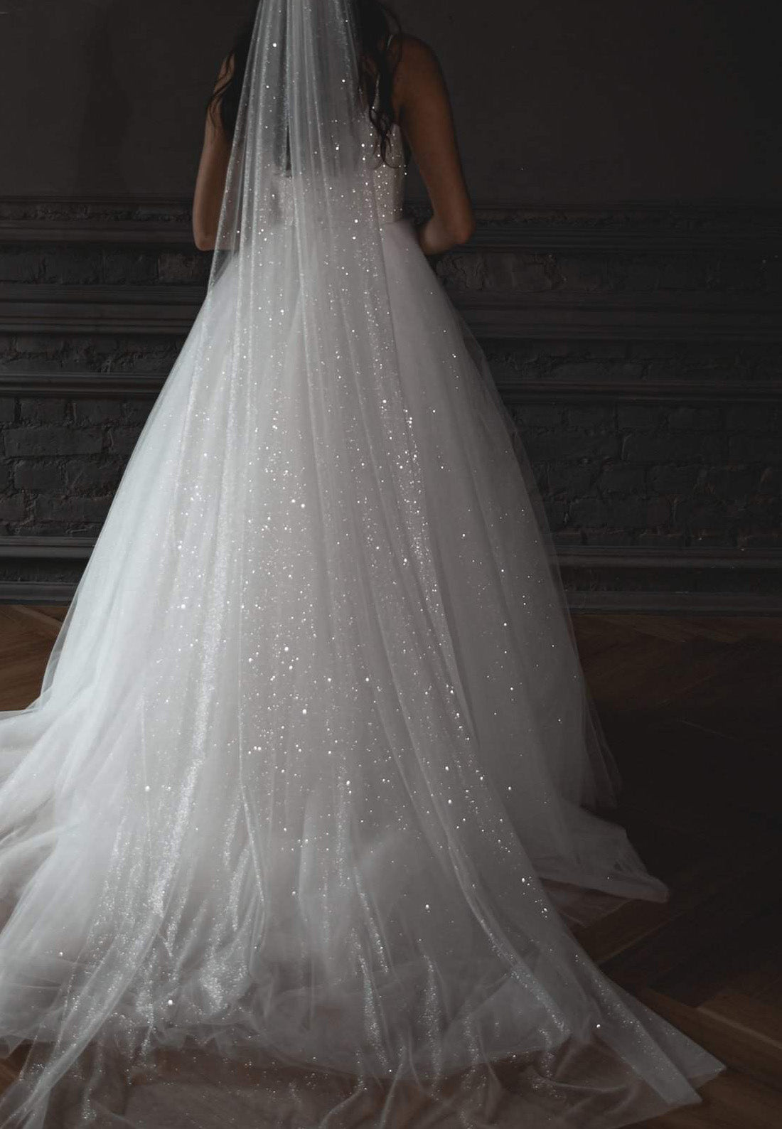 V-Neck Spaghetti Straps Sparkly Ball Gown Wedding Dress
