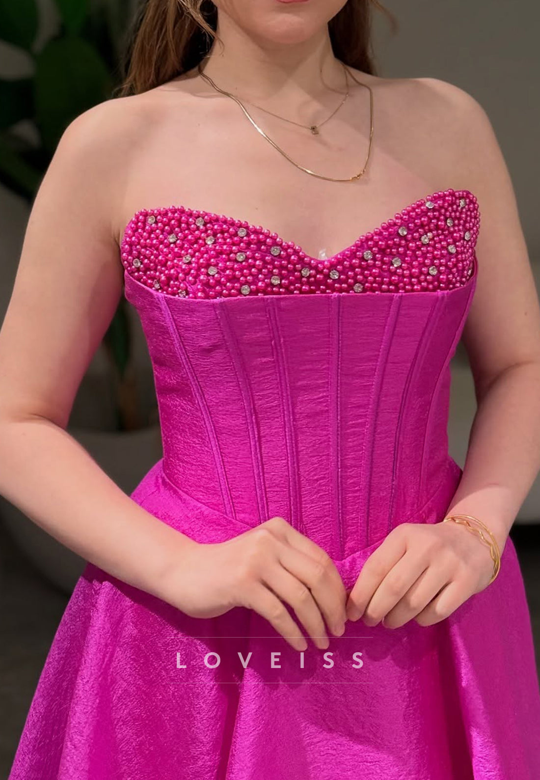 V-Neck Strapless Beaded Sleek A-Line Party Homeocoming Dress