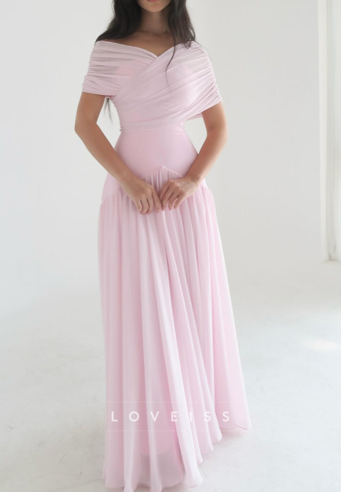 V-Neck Strapless Pleated A-Line Formal Dress