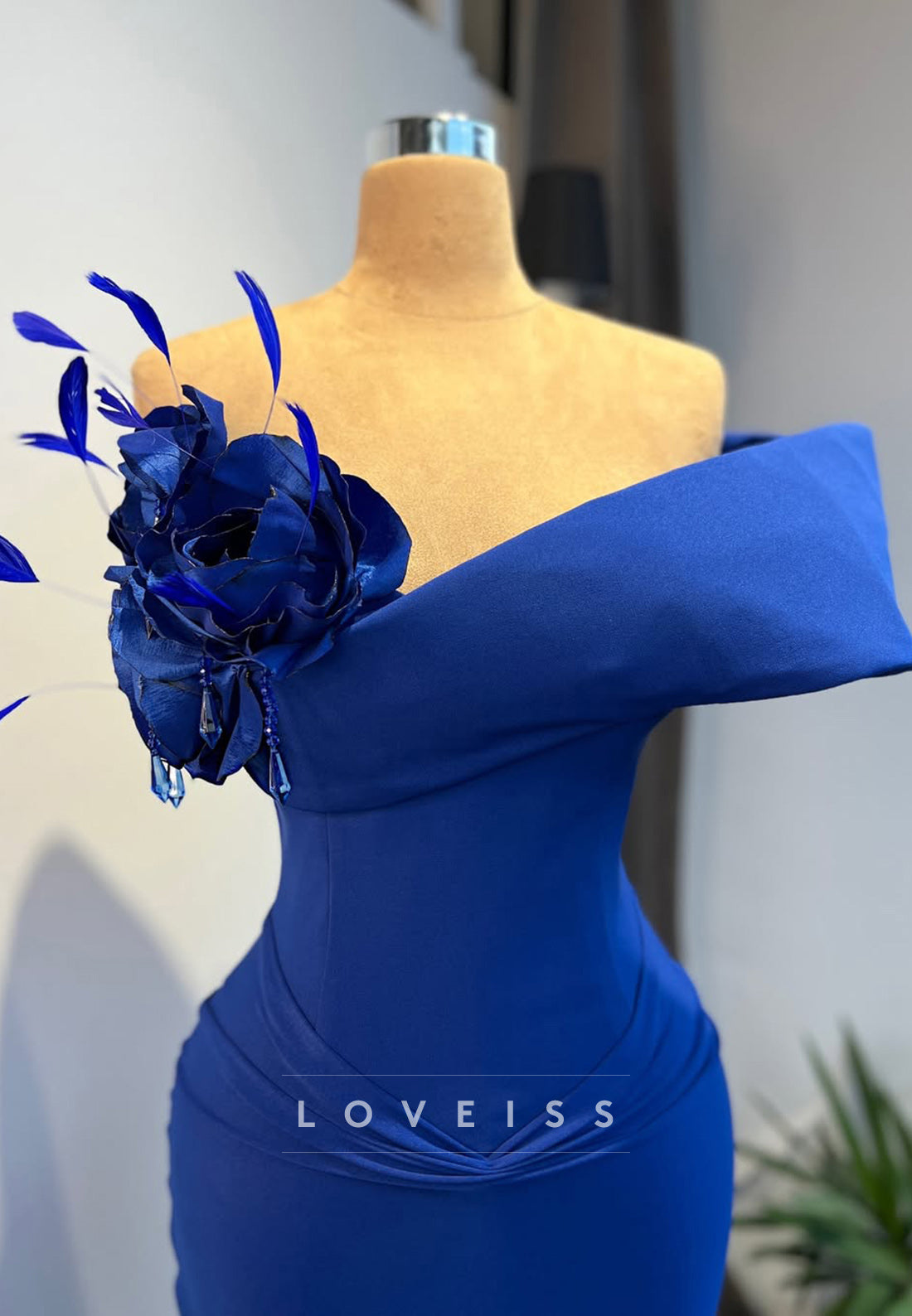 V-Neck Strapless Pleated Floral Evening Dress Sheath Formal Dress