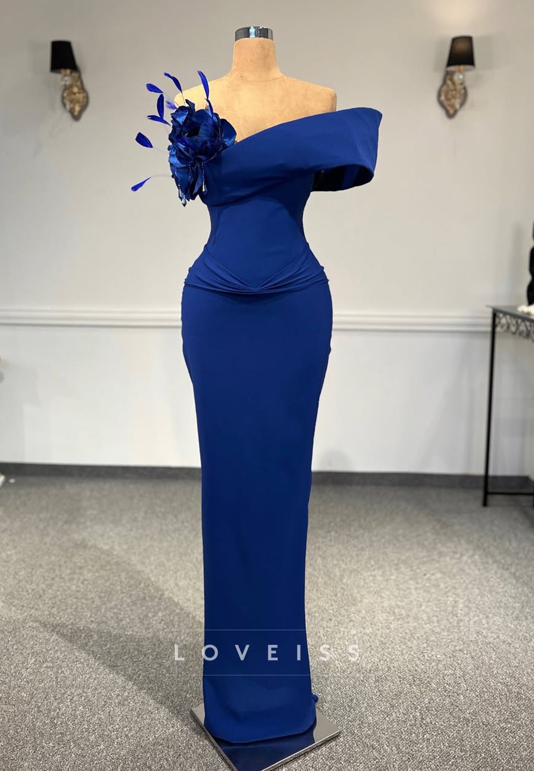V-Neck Strapless Pleated Floral Evening Dress Sheath Formal Dress