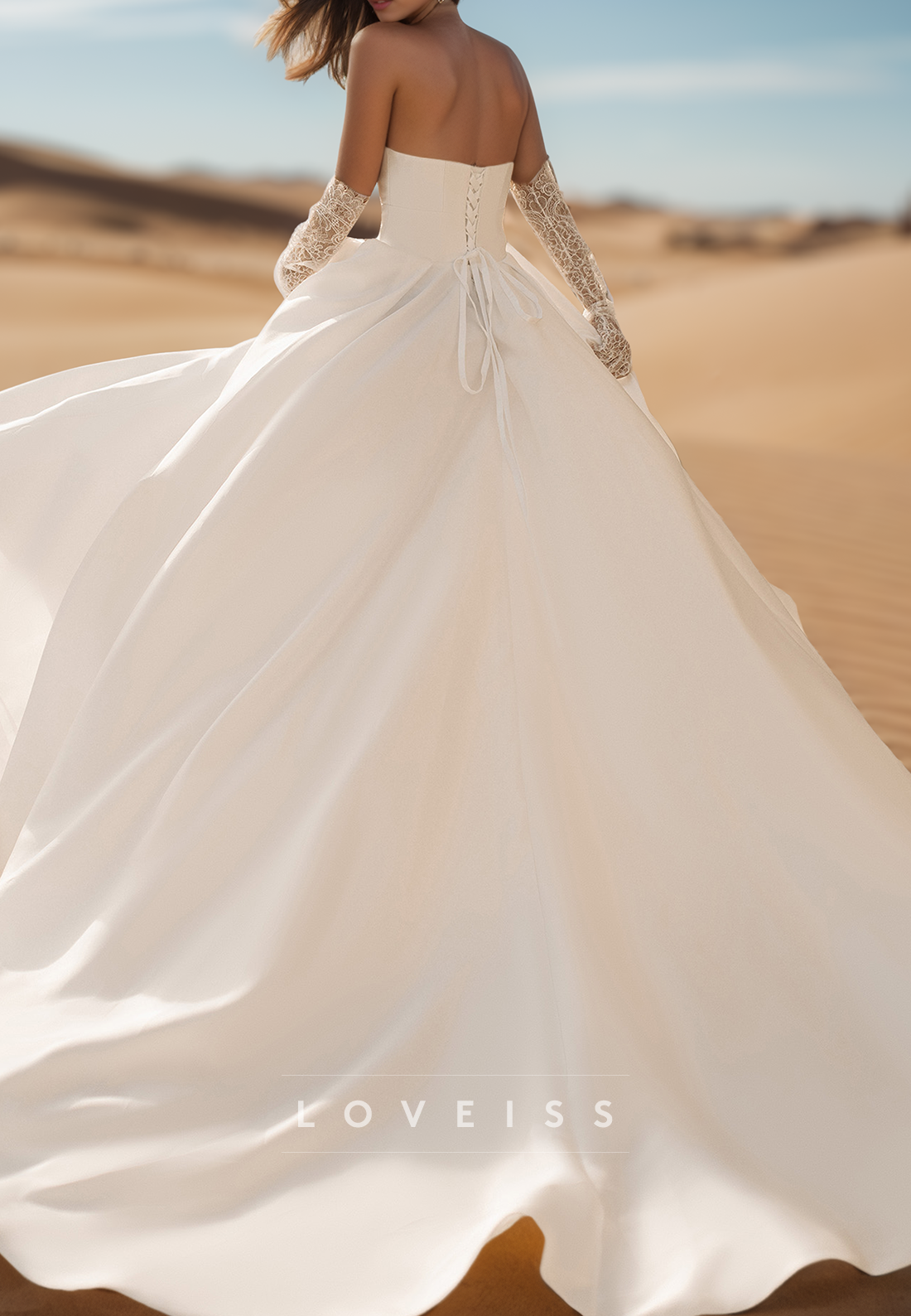 V-Neck Strapless Pleated Satin A-Line Simple Wedding Dress