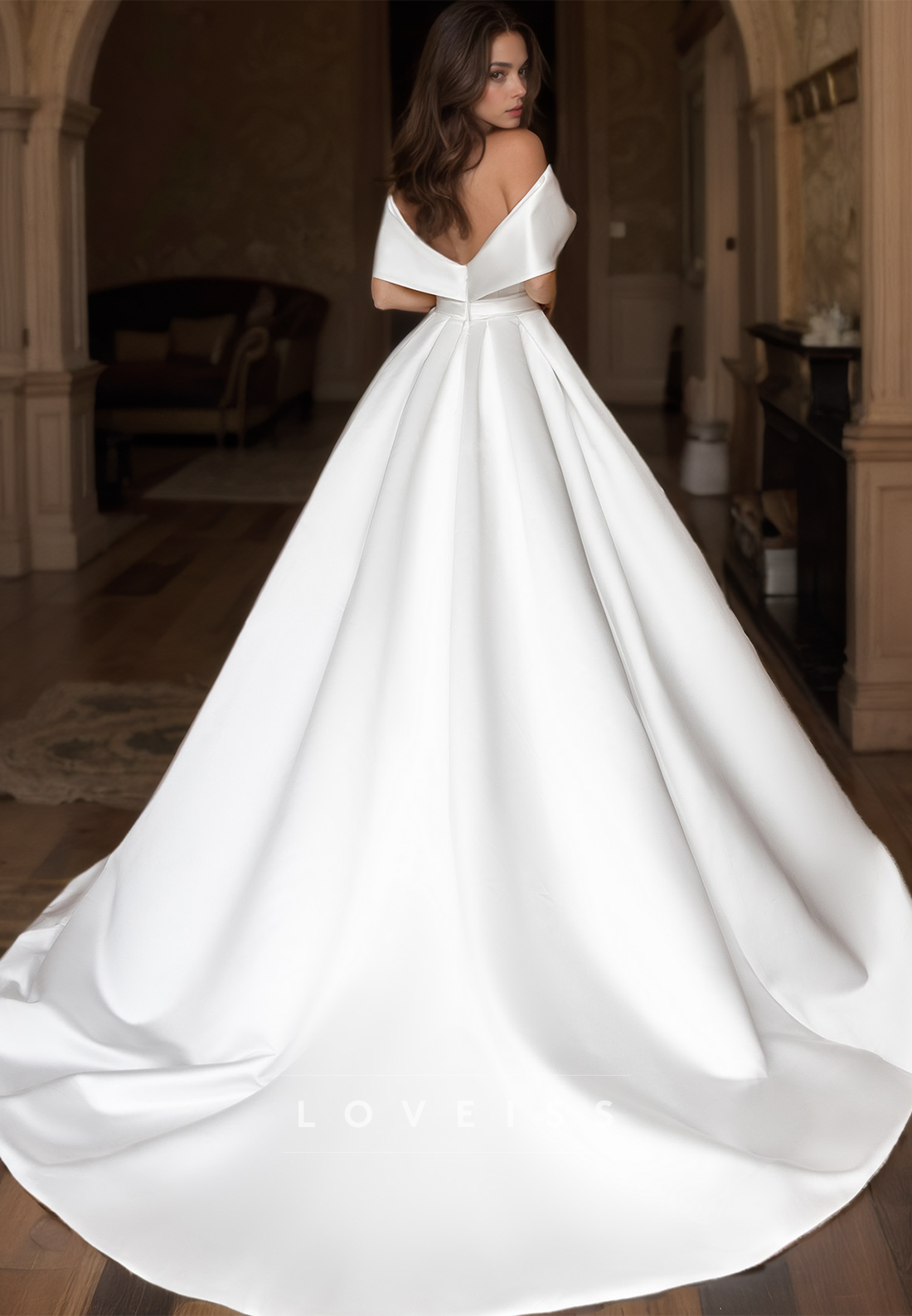 V-Neck Strapless Sleek Satin Pleated A-Line Classic Wedding Dress