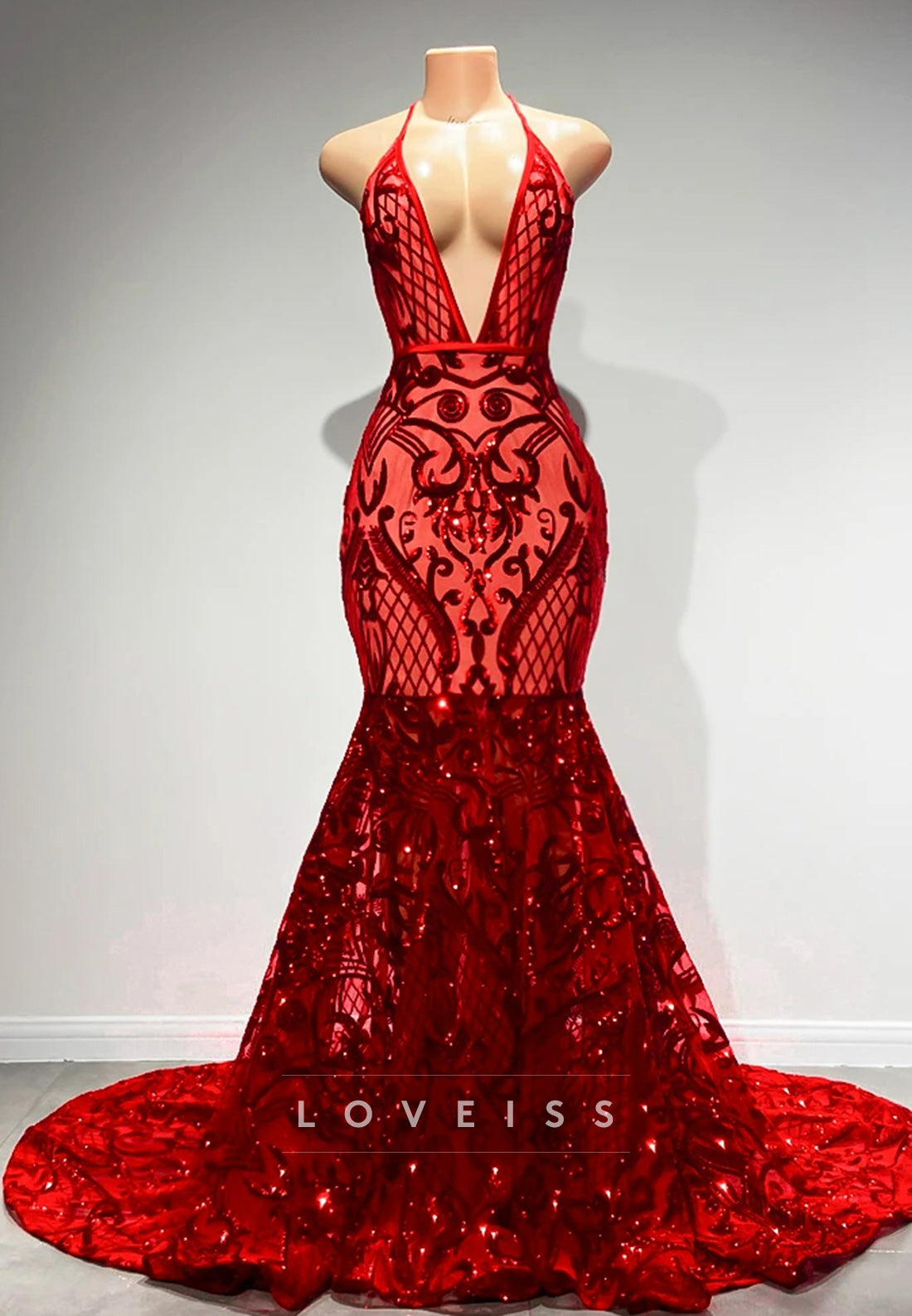V-Neck Straps Appliques Pleated Mermaid Prom Dress