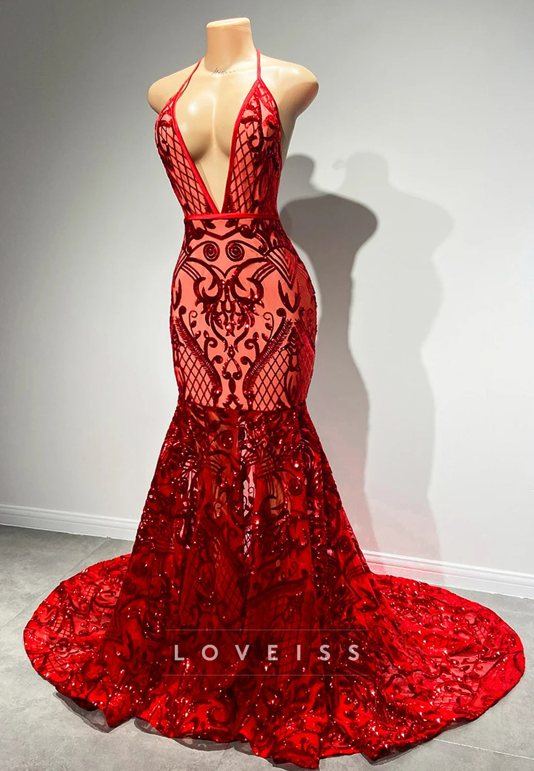 V-Neck Straps Appliques Pleated Mermaid Prom Dress