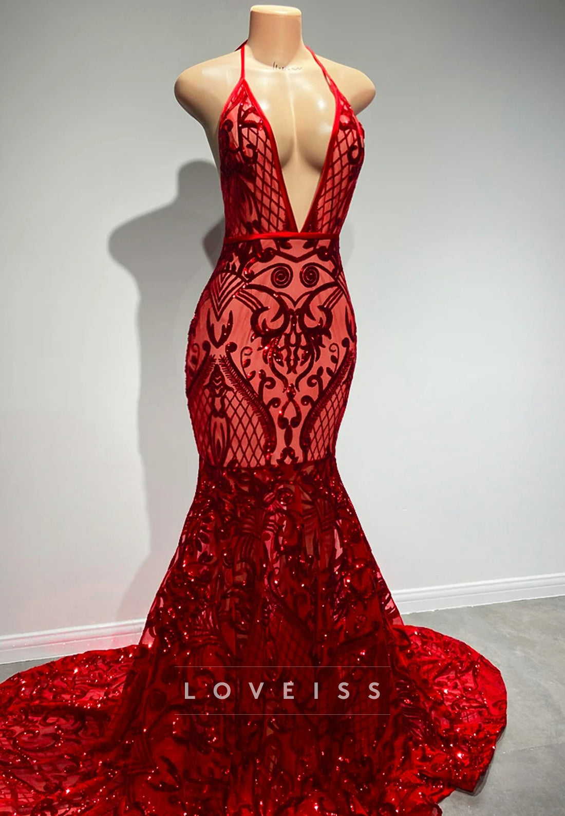 V-Neck Straps Appliques Pleated Mermaid Prom Dress