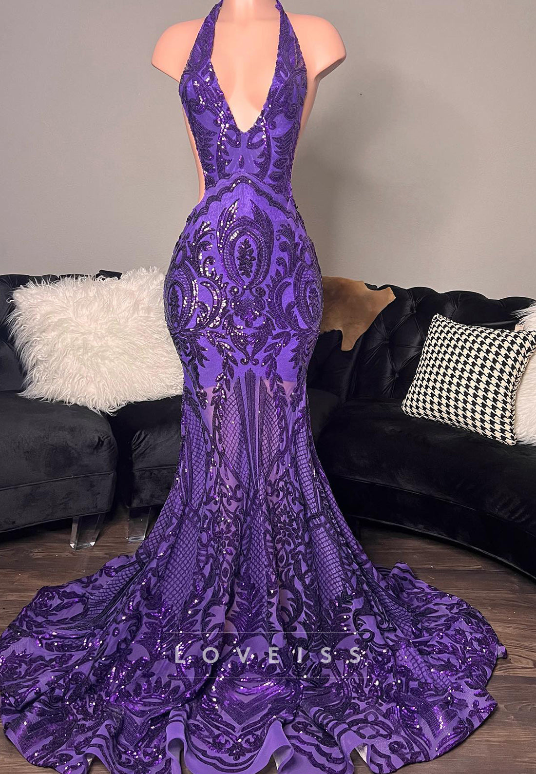 V-Neck Straps Appliques Pleated Mermaid Prom Dress for Black Girls