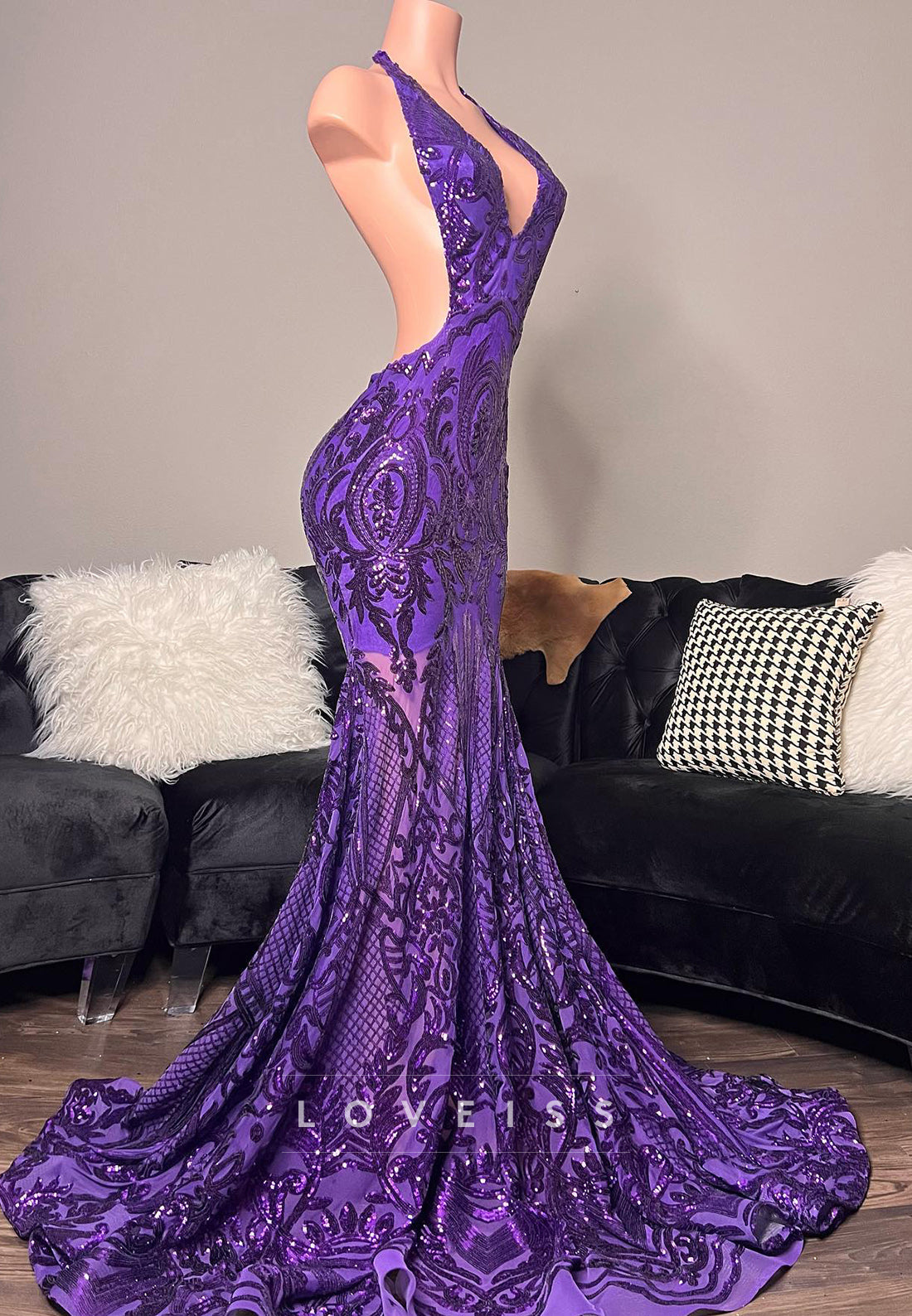 V-Neck Straps Appliques Pleated Mermaid Prom Dress for Black Girls