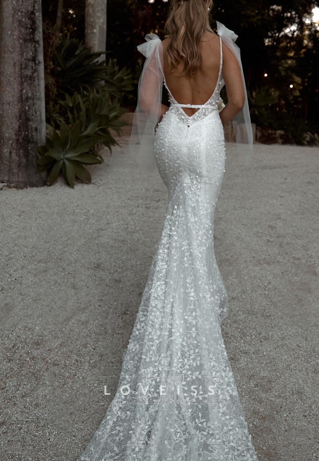 V-Neck Straps Beaded Embroidery Mermaid Wedding Dress