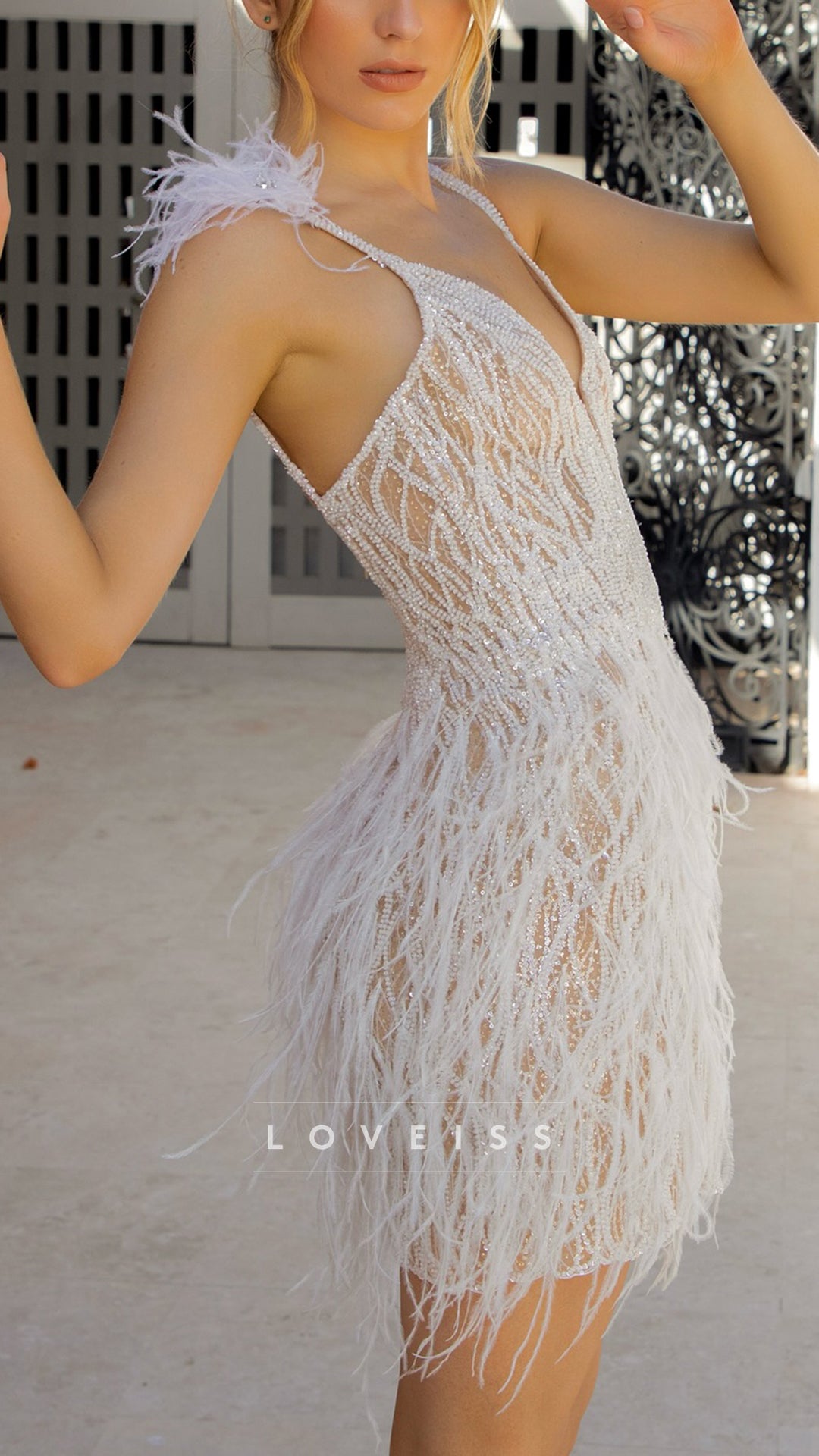 High Neck Long Sleeves Pleated Sleek A-Line Mother of Bride Dress Loveiss High Neck Long Sleeves Pleated Sleek A-Line Mother of Bride Dress Loveiss