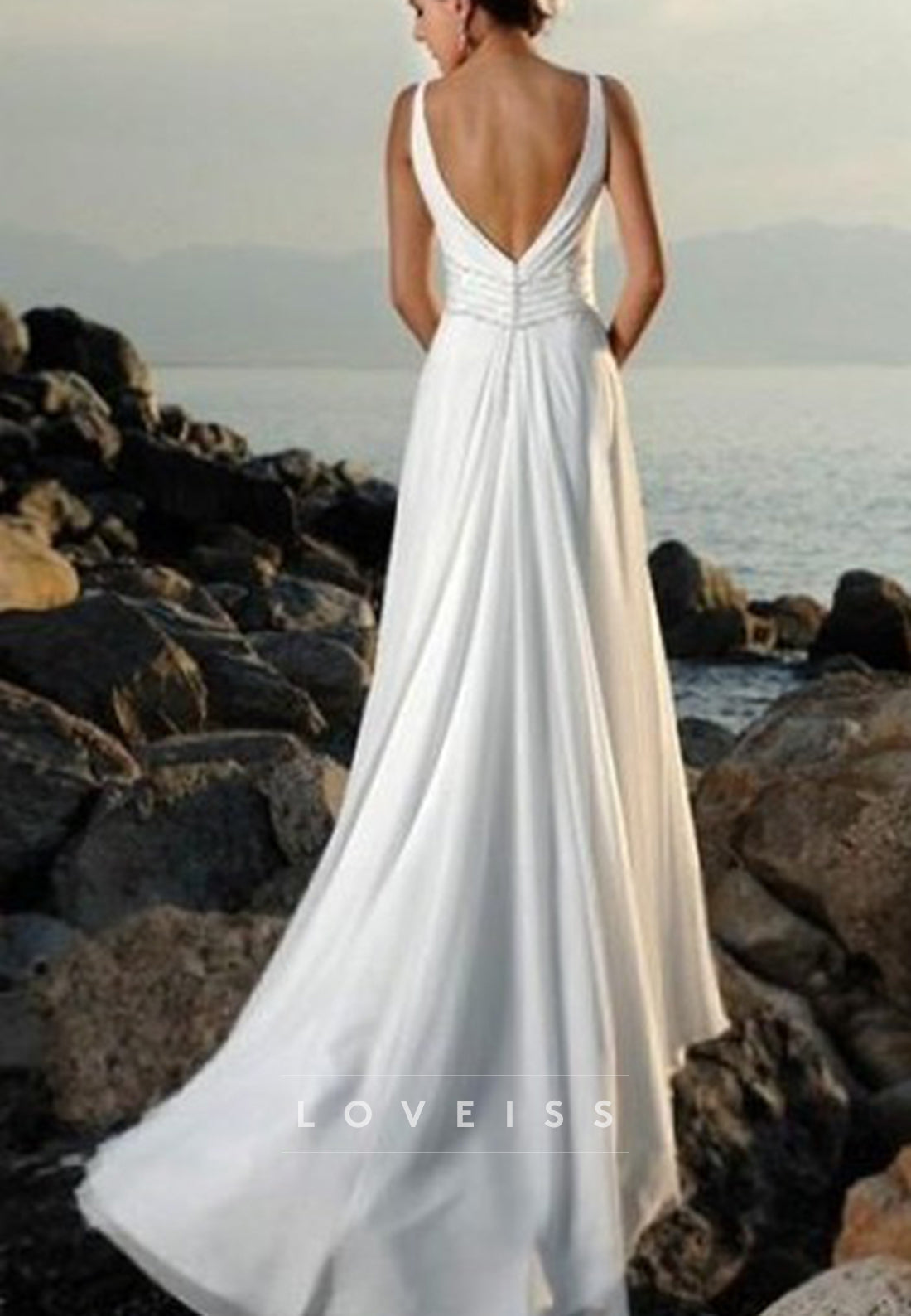 V-Neck Straps Empire Waist A-Line Beach Wedding Dress