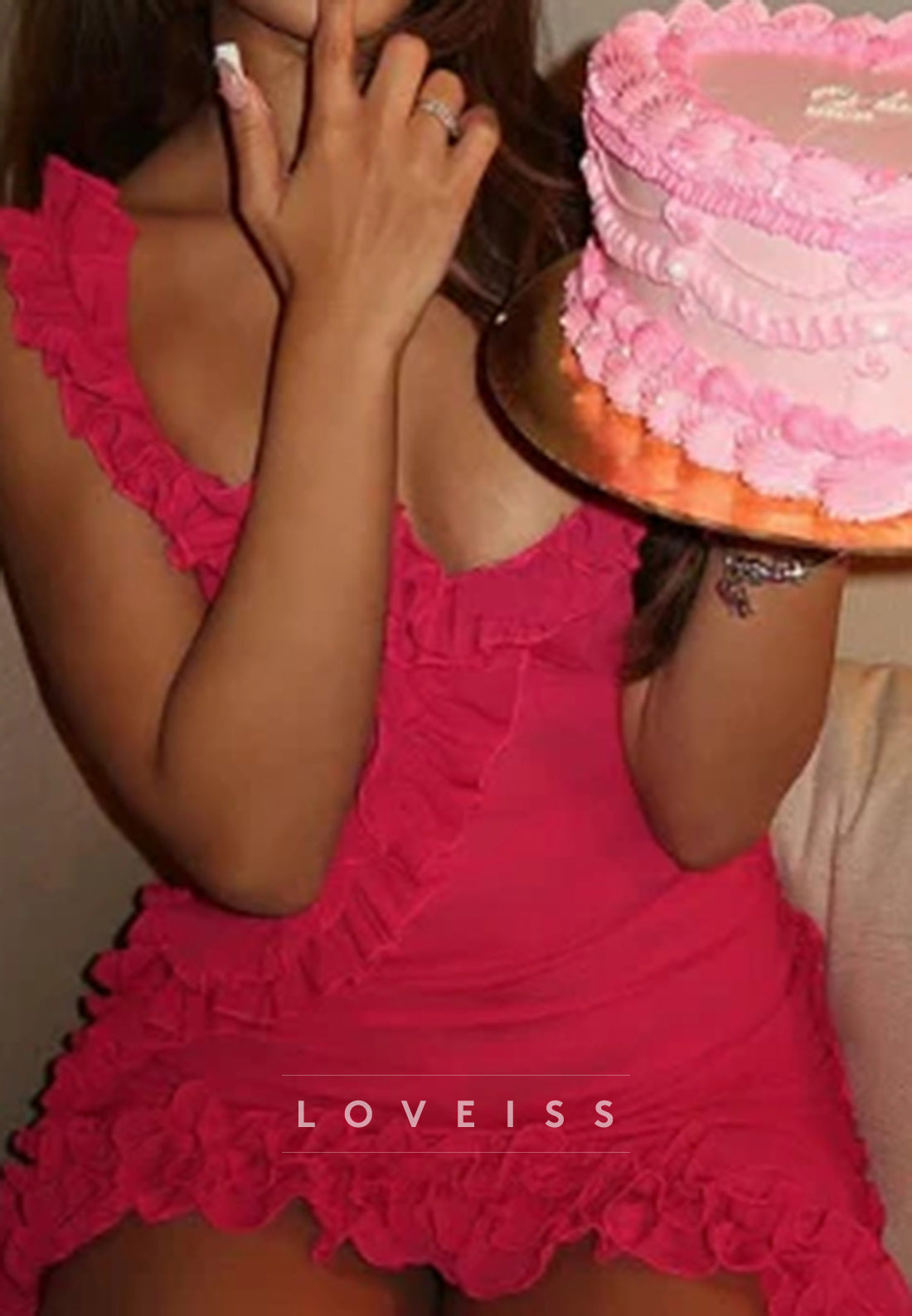 V-Neck Straps Ruffled Fitted Sheath Party Homecoming Dress
