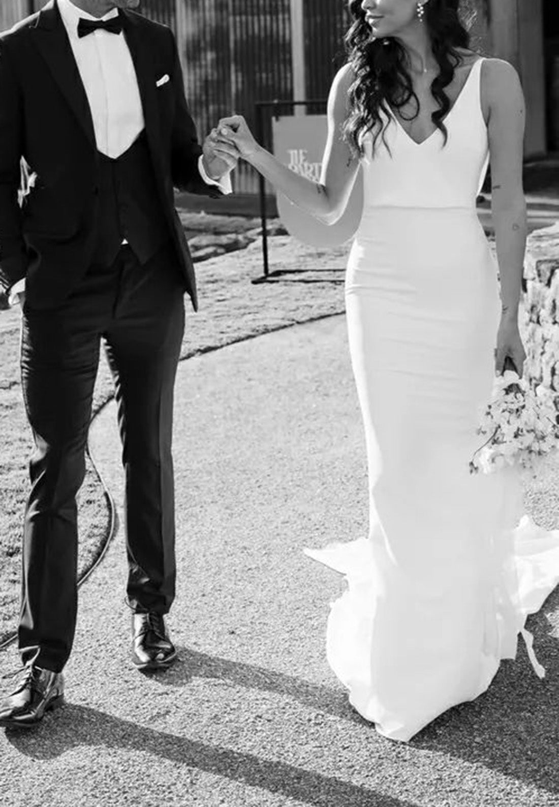 V-Neck Straps Sleek Backless Mermaid Beach Wedding Dress