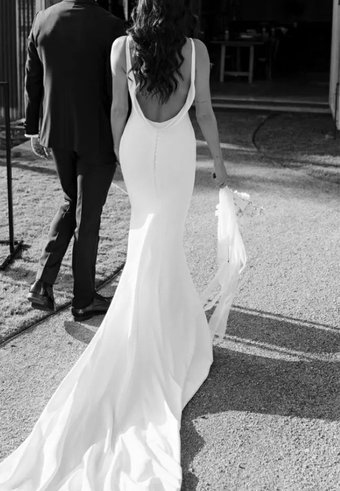 V-Neck Straps Sleek Backless Mermaid Beach Wedding Dress
