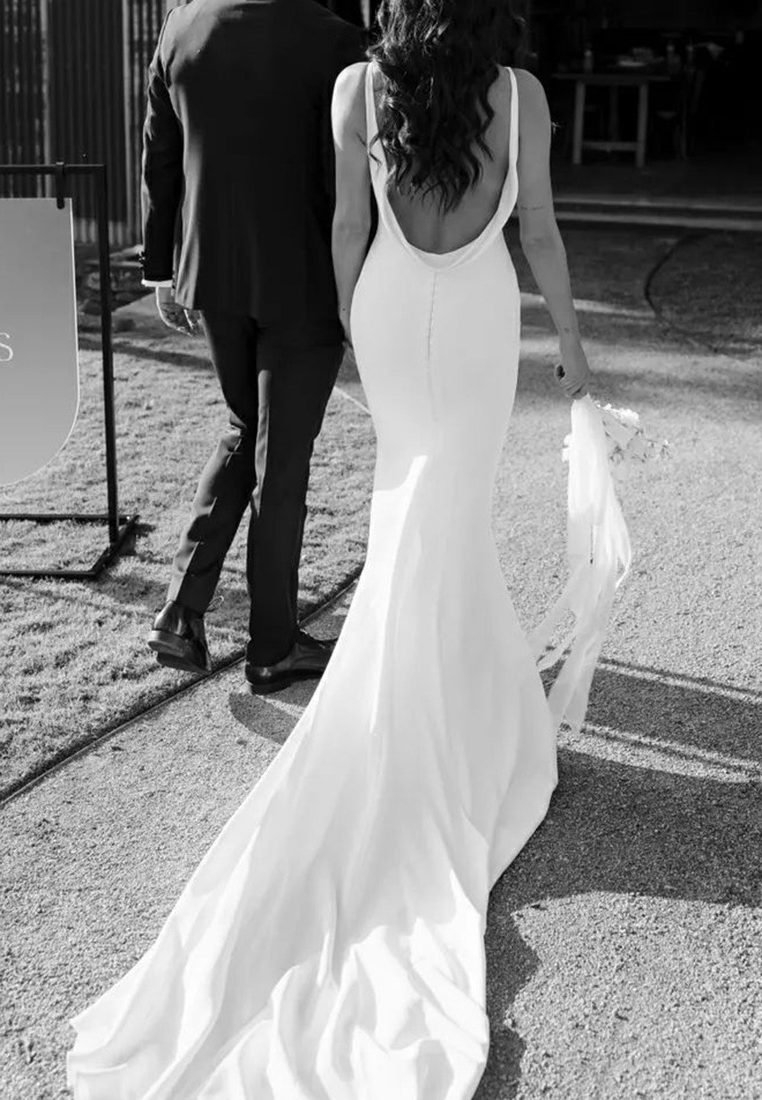 V-Neck Straps Sleek Backless Mermaid Beach Wedding Dress