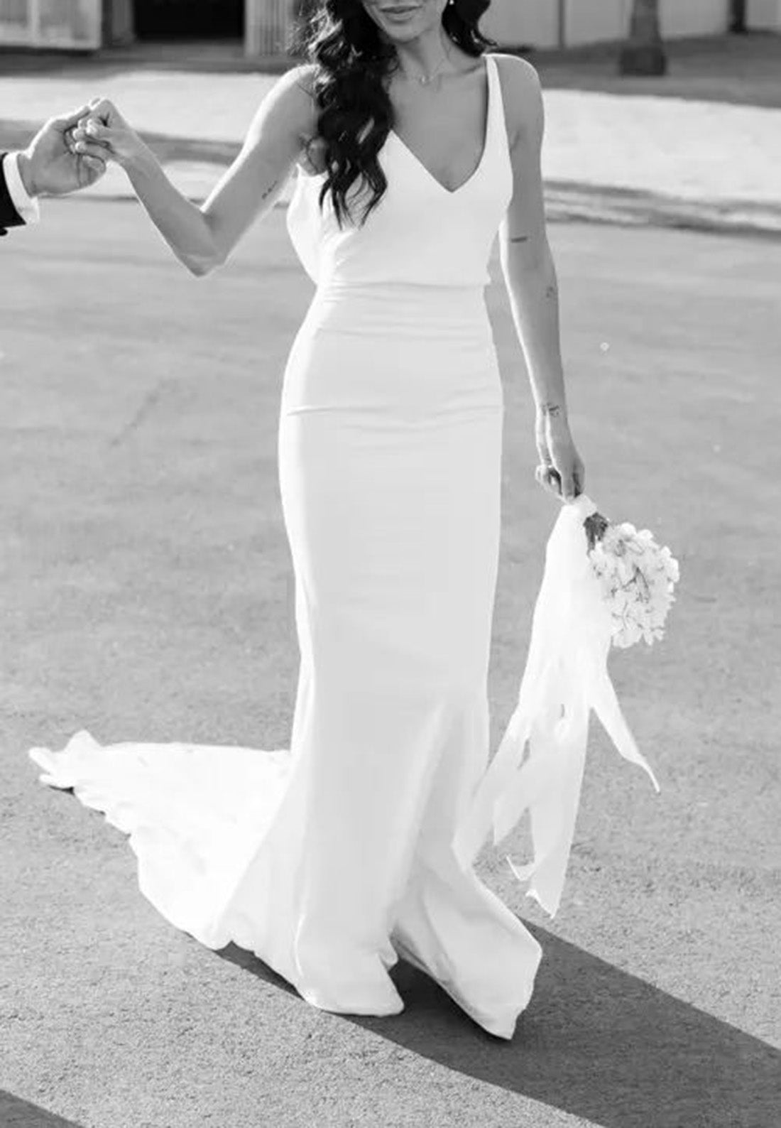 V-Neck Straps Sleek Backless Mermaid Beach Wedding Dress