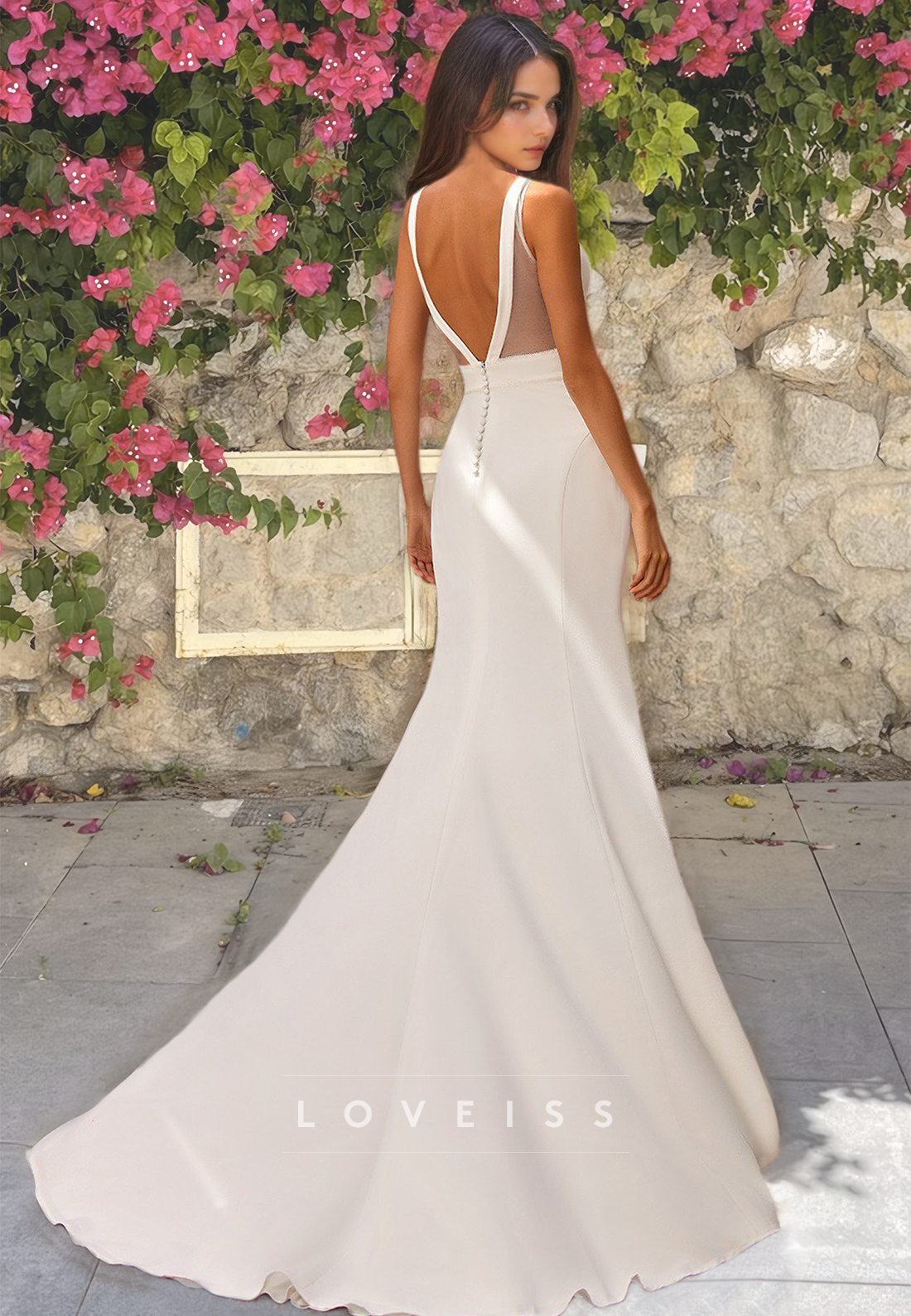 V-Neck Straps Sleeveless Sleek Mermaid Wedding Dress