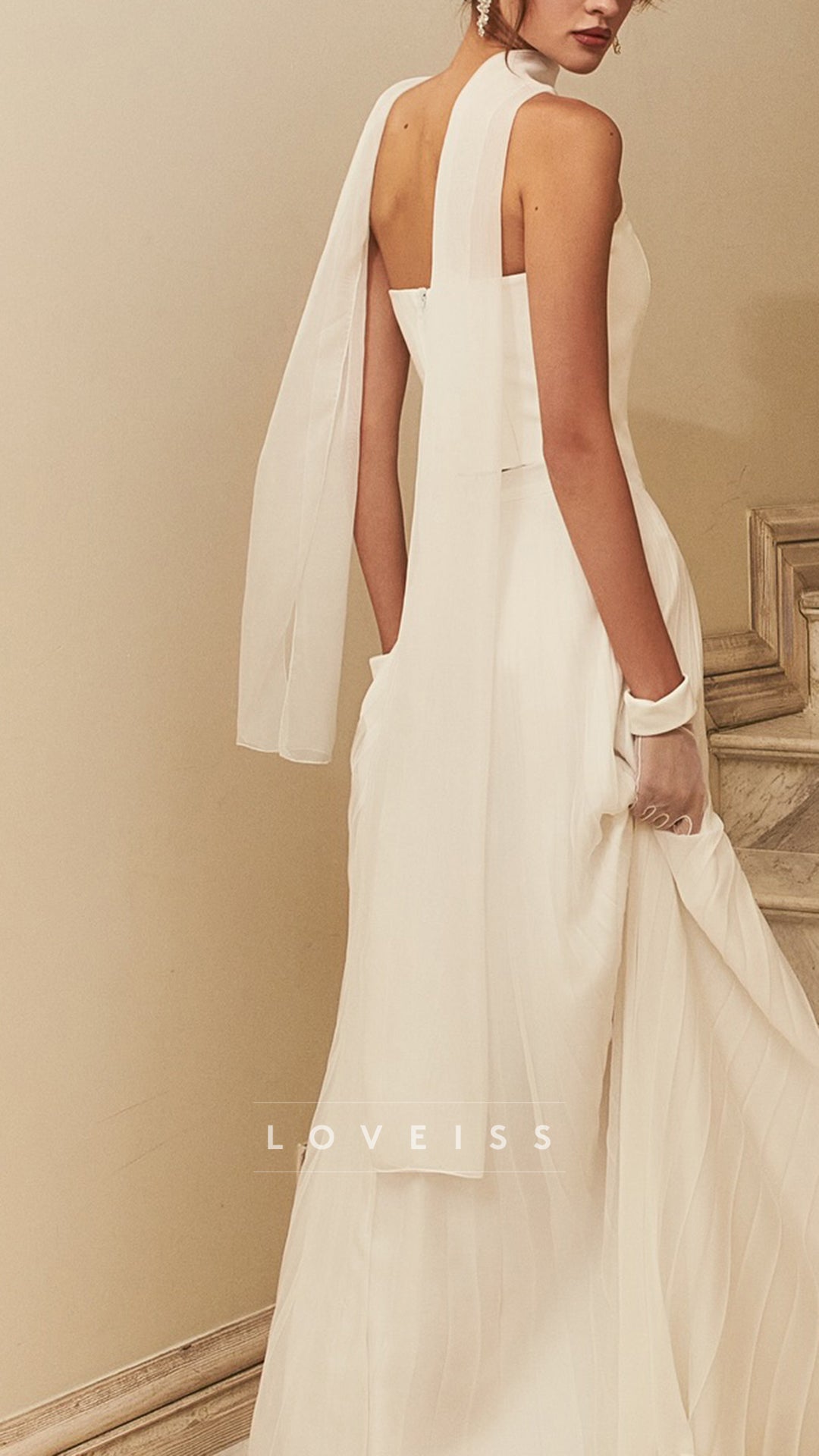V-Neck Two Piece Simple A-Line Wedding Dress