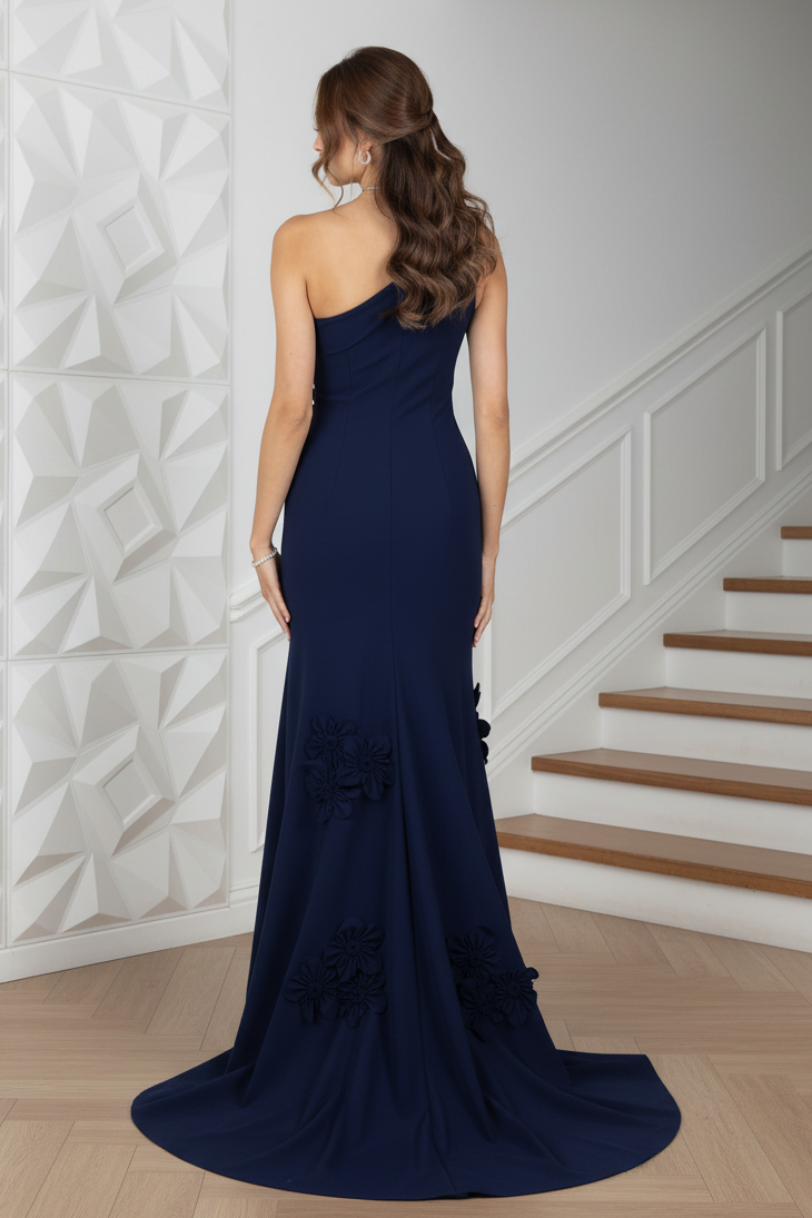 One Shoulder Appliques Mermaid Evening Dress