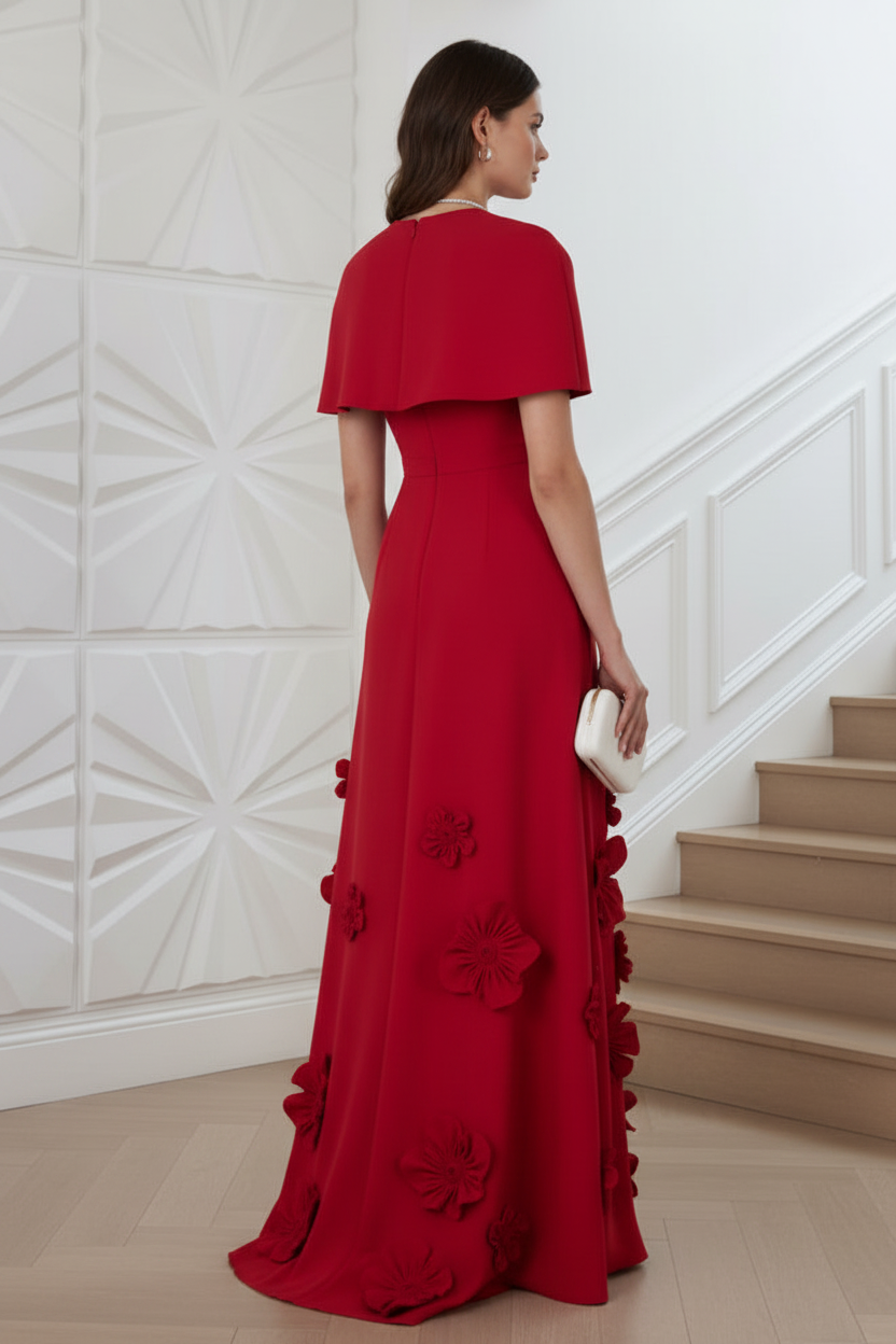 Scoop Short Sleeves Appliques A-Line Evening Dress