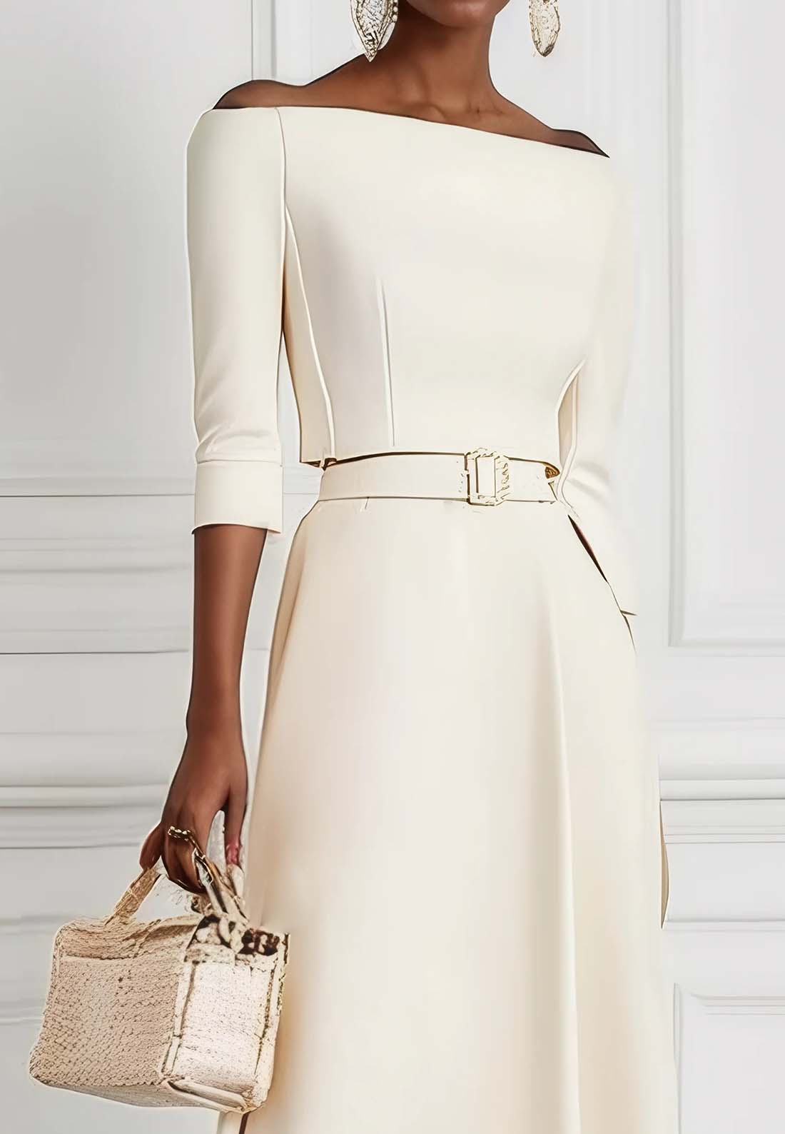 White Classic Off The Shoulder Half Sleeve A-Line Maxi Dress