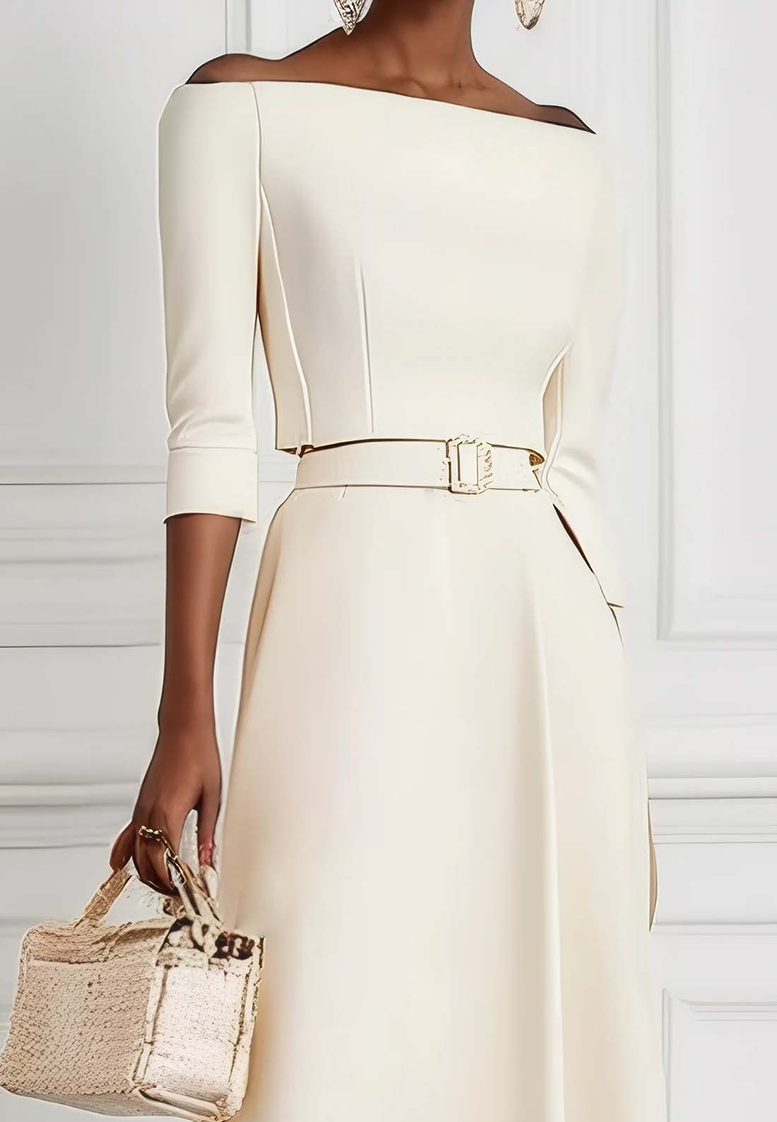 White Classic Off The Shoulder Half Sleeve A-Line Maxi Dress