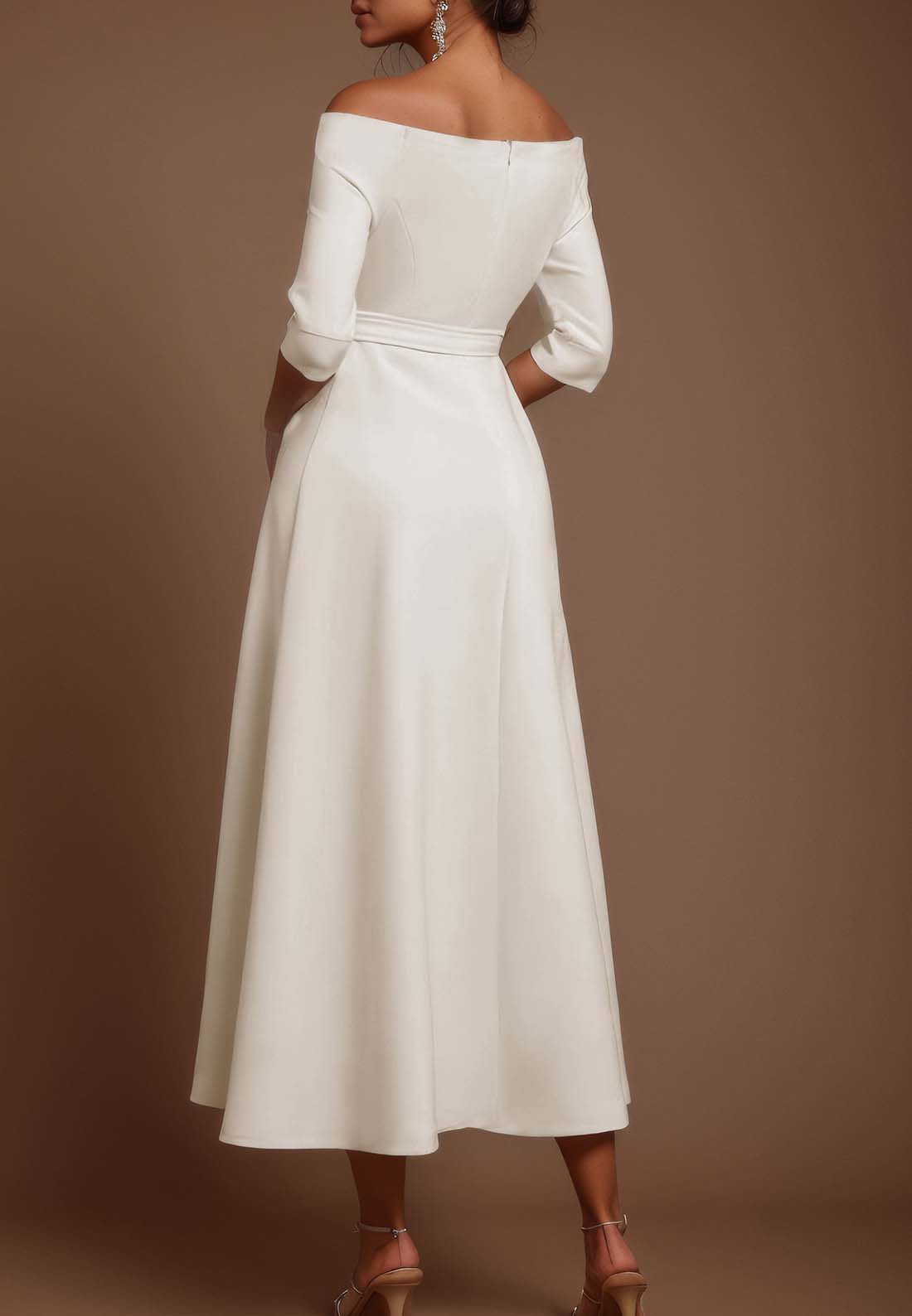 White Classic Off The Shoulder Half Sleeve A-Line Maxi Dress