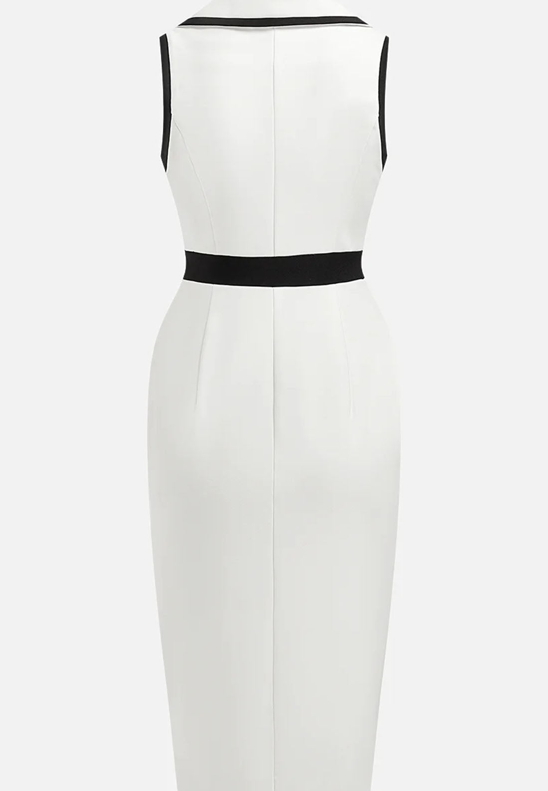White Color Block Shawl Collar Sleeveless Knee-Length Sheath Dress