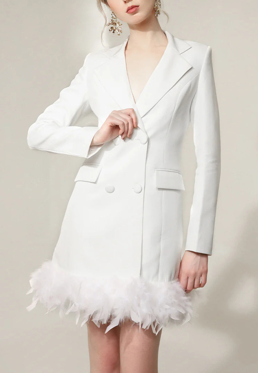 White Feathered Elegance Blazer Short Dress