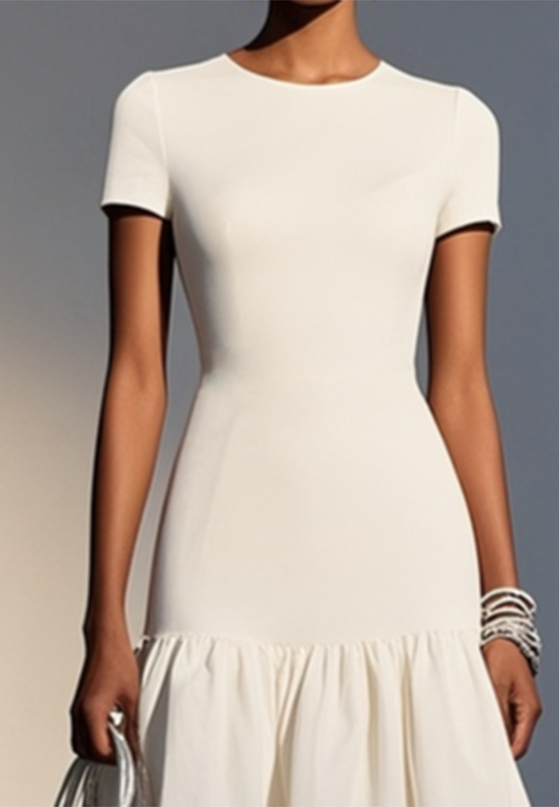 White Knit Cotton Crew Neck Short Sleeve Mermaid Midi Dress