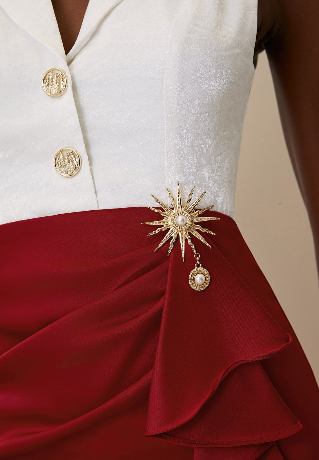 Wine Red Metal Mermaid Skirt Shawl Collar Sleeveless Sheath Midi Dress