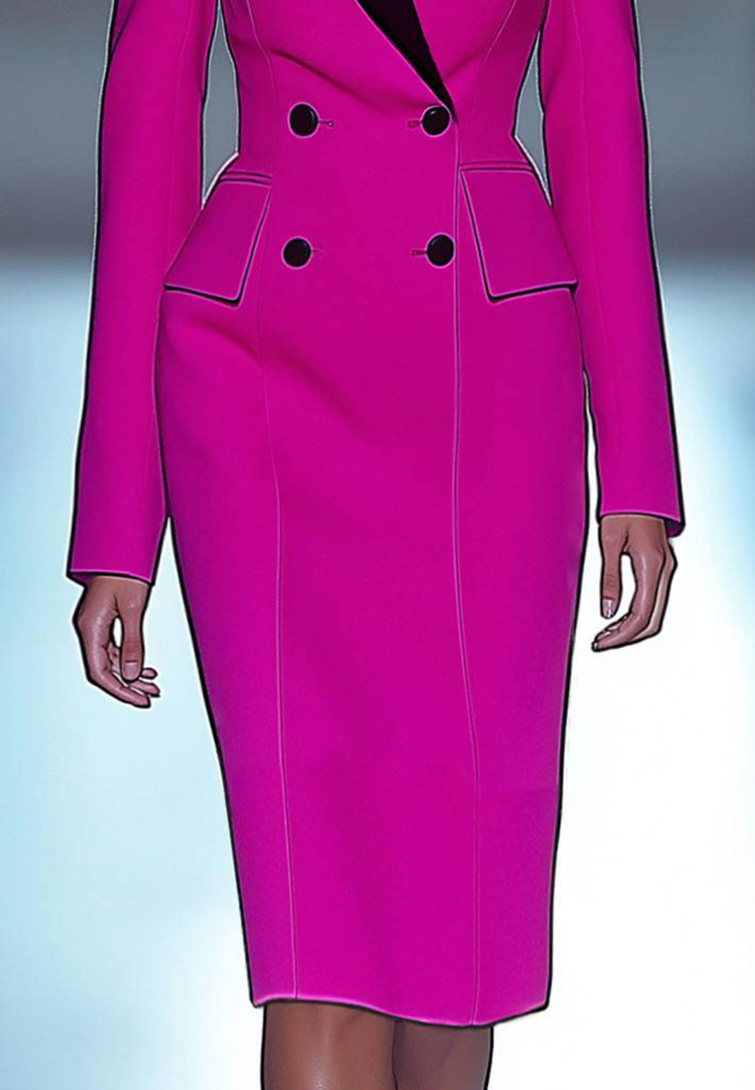 Work Business Dress Long Sleeve Collared Color Block Pencil Dress