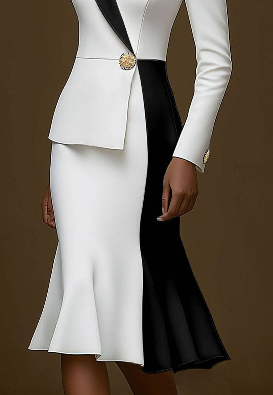Work V-Neck Blazer Long Sleeves Sleek Work Midi Dress