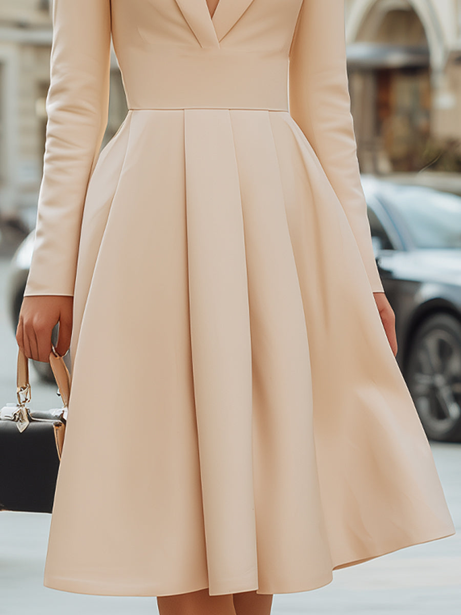 Elegant Deep V - Neck A - Line Midi Dress