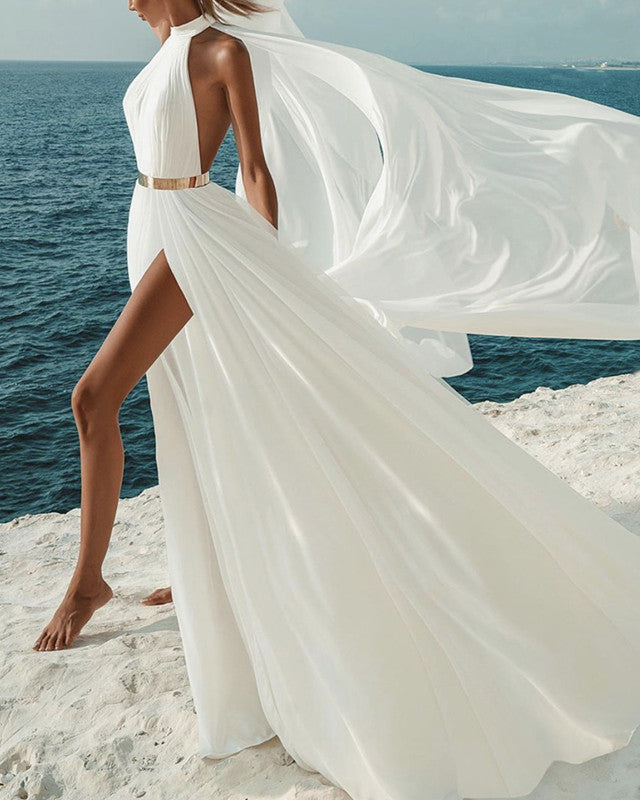 white maxi dress gold belt Off White Ruffled Tiered Maxi Dress With Gold Belt  S&E Retail Expo