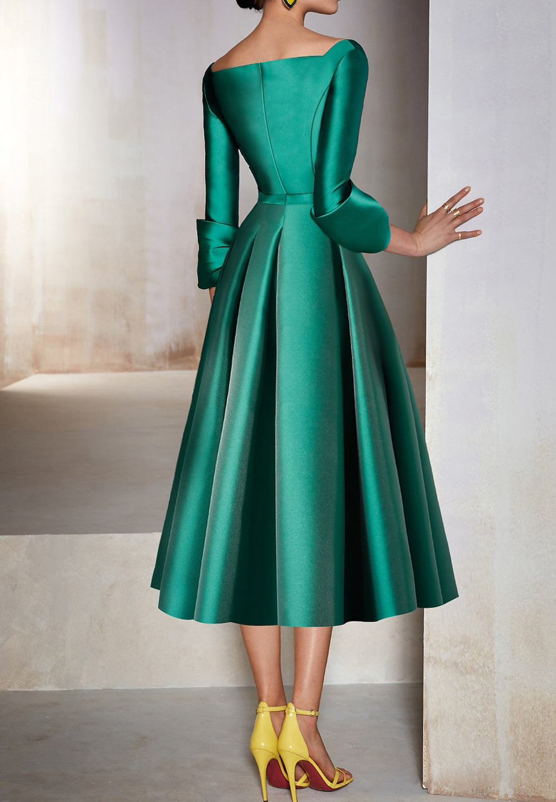 A Line V Neck 3/4 Sleeves Satin Cheap Mother of the Bride Dress Short Formal Dress for Wedding