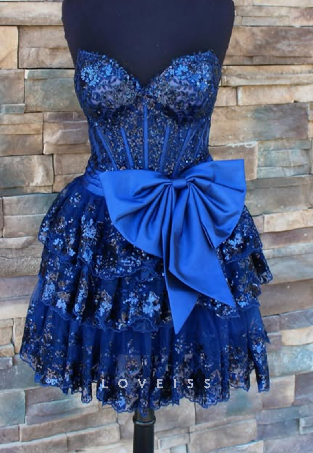 Strapless Corset Tiered Mini Dress with Bow