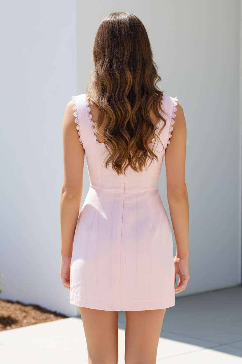 Scalloped Lace Trim Square Neck Mini Dress