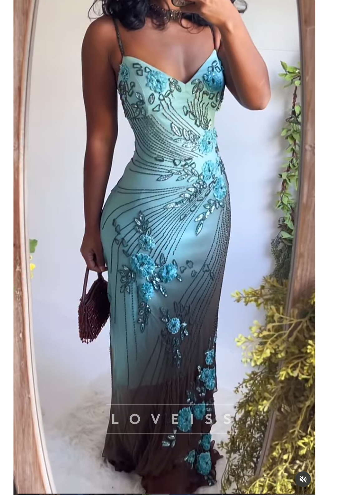 Beaded 3D Floral Maxi Gown with Ombre Hem