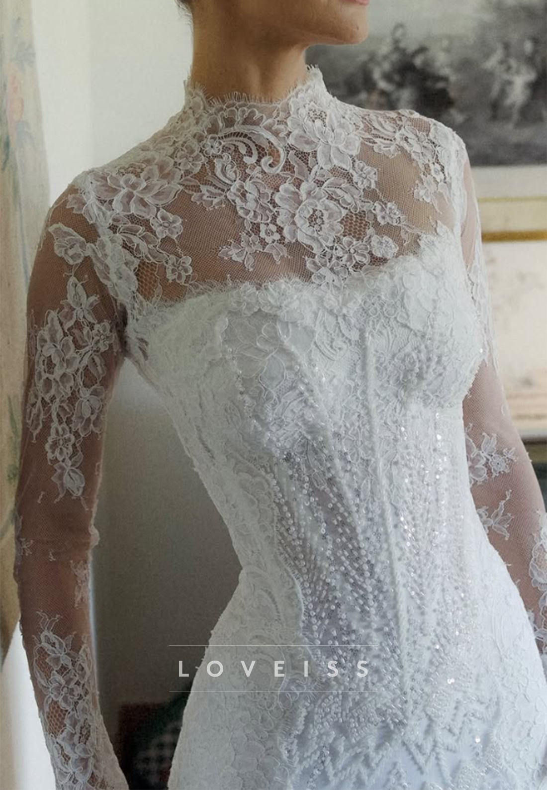 Lace High Neck Corset Mermaid Wedding Dress