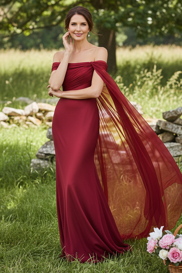 Off-the-Shoulder Draped Chiffon Mermaid Gown