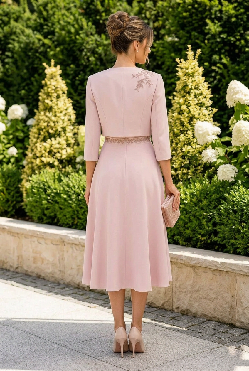 Midi A-Line Dress with Cropped Jacket Set