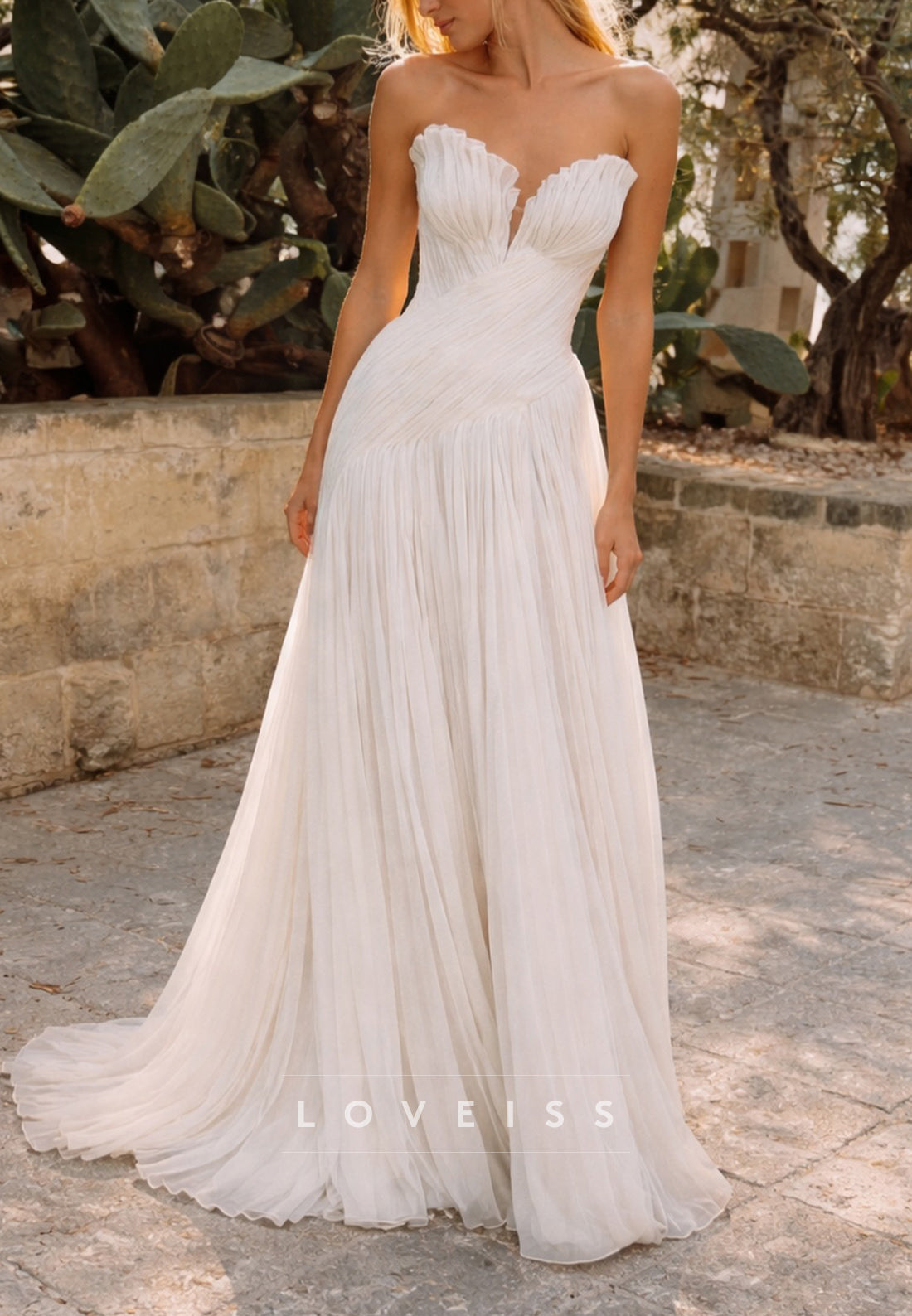 Strapless Pleated Chiffon A-Line Wedding Dress