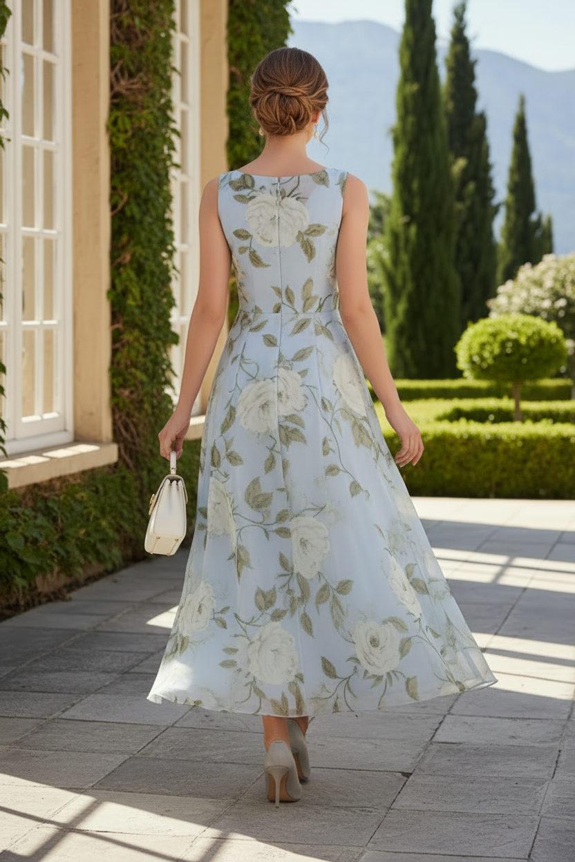 Floral A-Line Maxi Dress with 3D Rosette