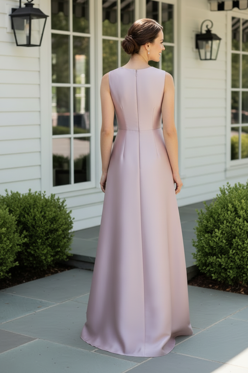 V-Neck Sleeveless Embroidered A-Line Gown