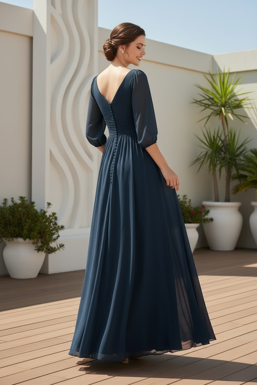 Pleated Chiffon A-Line Evening Gown