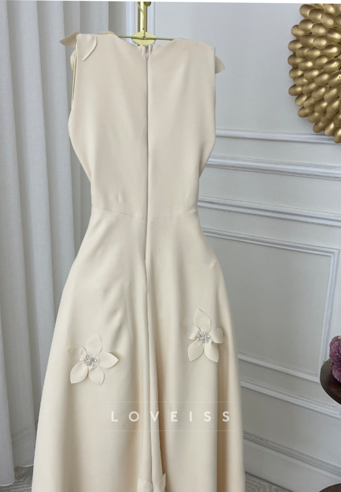 3D Floral Applique Square Neck A-Line Dress