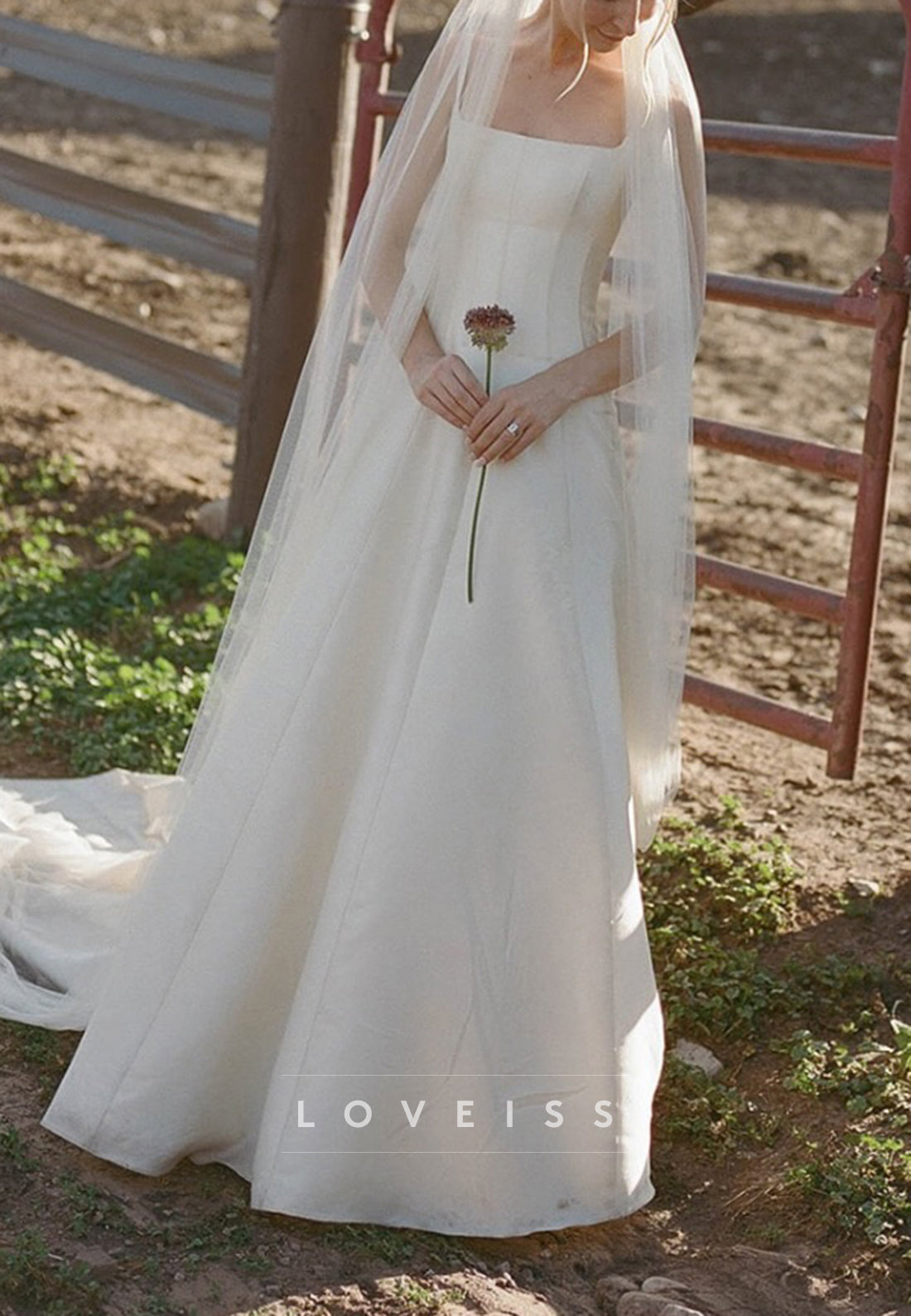 Square Neck Spaghetti Strap A-Line Wedding Dress