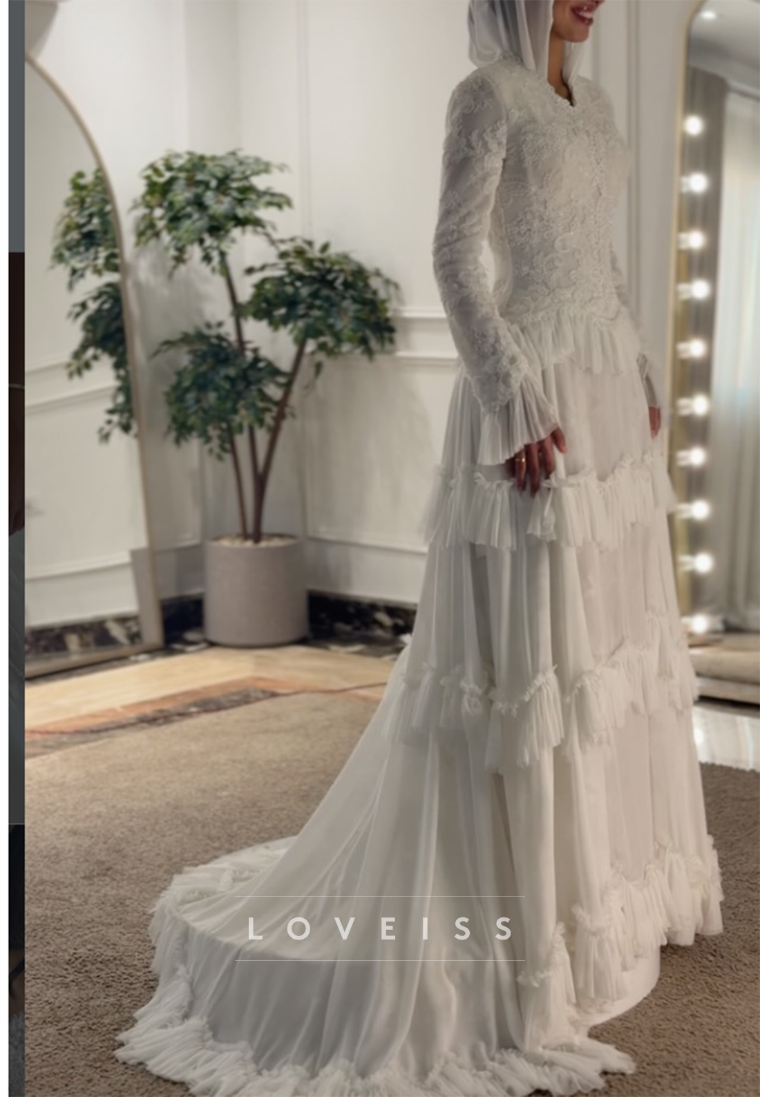 Tiered Ruffle Tulle and Lace Wedding Dress