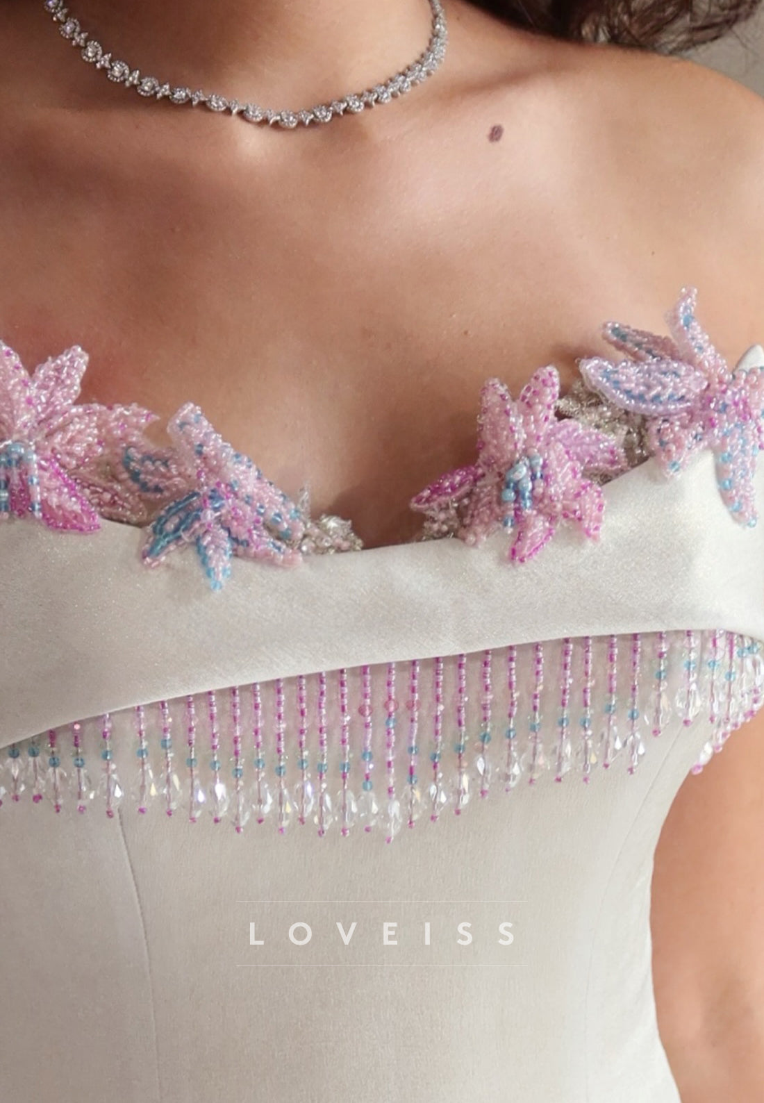 Strapless Sequin Gown with 3D Beaded Floral Appliques